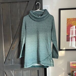 Lands' End Teal Chevron Cowl Neck Sweater